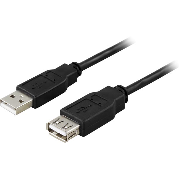 Deltaco USB 2.0 jatkokaapeli A uros - A naaras, 3m, musta